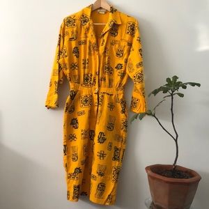VTG Cherokee yellow and black print dress M 💛